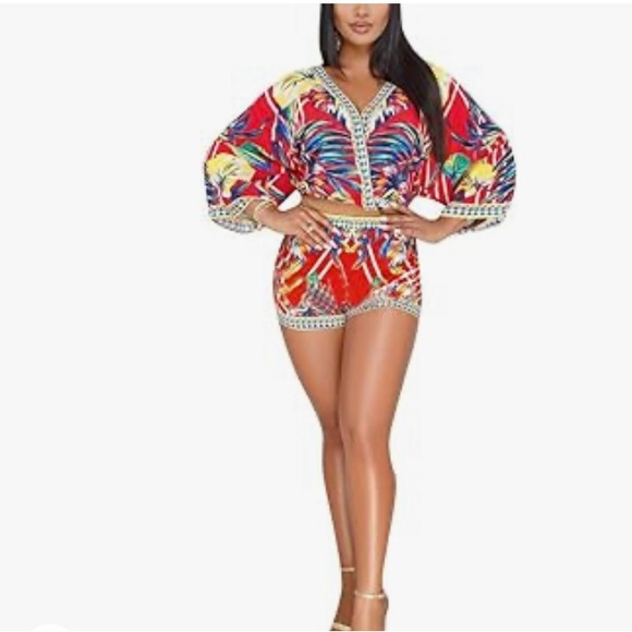 Boho Print 2pc Crop Top and Shorts Set - Picture 3 of 6